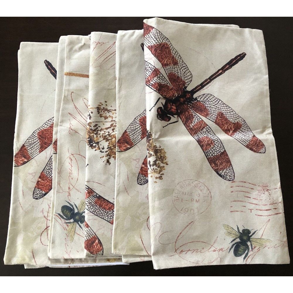 Set of 5 NWOT Dragonfly Honey Bee 20"x20" Pillow Covers Printed On Both Sides - Picture 5 of 5